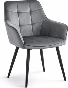 Krzesło jadalniane VARSI VELVET z czarnymi nogami, szare