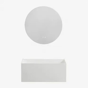 Zestaw Wiszących Mebli Łazienkowych Z Żywicy Zintegrowany Z Umywalką I Oświetleniem Led Nerine Biała - Sklum