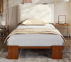 Łóżko pojedyncze 90x200cm - odpinany tapicerowany zagłówek - lite drewno + gąbka + sklejka - Brązowy (materac nie jest wliczony w cenę)