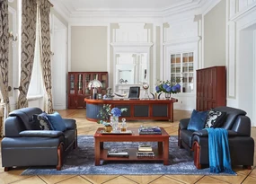 Skórzana kanapa 2-osobowa Palladio, wykonana ze skóry naturalnej, dostępne kolory brązowy, czarny, kremowy. Wygodna sofa do biura. Klasyczny stylowy design.