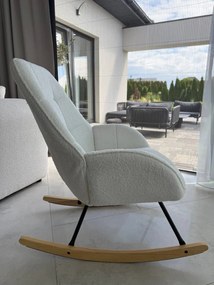 Fotel bujany do salonu, sypialni, na płozach jasny beż, tkanina boucle, FW2