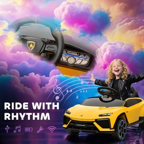 AIYAPLAY Elektryczne auto 12 V z pilotem 2,4 GHz, 2 silniki, LED, muzyka — 101,5 x 49 x 43 cm, żółte
