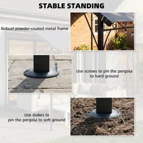 Outsunny Pergola przylegająca z metalową ramą i wodoodpornym dachem, montowana na ścianie, odporna na warunki pogodowe, 2,86 x 3,84 x 2,52 m, szara | Aosom PL