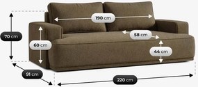 Sofa z Funkcją Spania CAMELIA Brązowa Boucle Japandi
