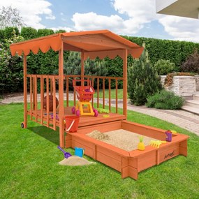 Piaskownica z werandą HAPPY, 130x130x143cm, brązowa/pomarańczowa Jurhan