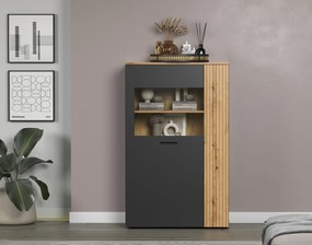 Niska witryna szklana grafit + dąb evok D6-B43