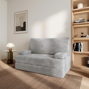 Masseno Sofa piankowa LADIA z funkcją spania, Kanapa z pianki do salonu, Bezmontażowa, Tkanina sztruksowa – Jasnoszary TILIA 86