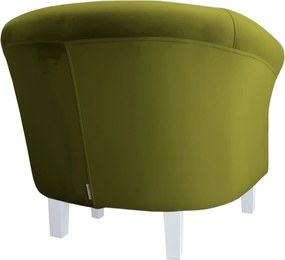 Fotel Milo tkanina Welur wygodny fotel tapicerowany do salonu i sypialni : Kolor nogi - Biała, Kolor tkaniny - VELVET - BL75, Wysokość nogi - 15 cm