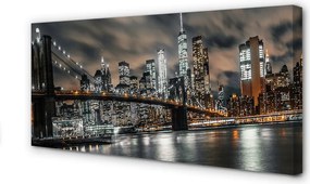Duży obraz na płótnie Nocny Pejzaż Miejski z Mostem