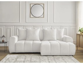 Biały rozkładany/ze schowkiem narożnik z materiału bouclé (prawostronny/z szezlongiem) Roxelane – Bobochic Paris