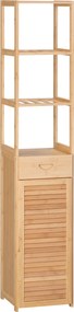 kleankin Regał łazienkowy, 3 otwarte półki, szuflada, drzwi żaluzjowe, bambus, 32 x 30 x 163 cm