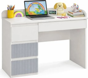 Lewostronne biurko z szufladami dla 6 latka, dla przedszkolaka biały + niebieski T2-K68