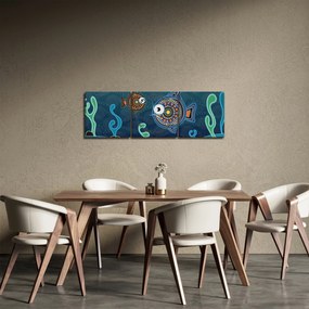 Obraz - Malowane ryby (z zegarem) (90x30 cm)