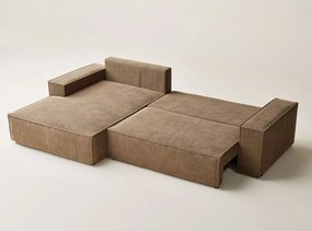 Jasnobrązowy rozkładany/ze schowkiem narożnik z tkaniny szenilowej (lewostronny/z szezlongiem) Maze – Maison de Rêve