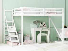 Łóżko piętrowe 140x200 cm z litego drewna sosnowego - z drabiną i schodami - Szare