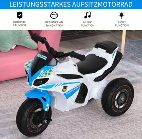 HOMCOM Jeździk, pojazd jeździk z muzyką i reflektorem, pojazd dziecięcy w stylu motocykla wyścigowego, do 20 kg, 18-36 miesięcy, niebieski | Aosom PL