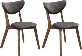 Zestaw 2 krzeseł z teksturowanej tkaniny i ciemnego naturalnego drewna kauczukowego - Antracytowy - LISETTE