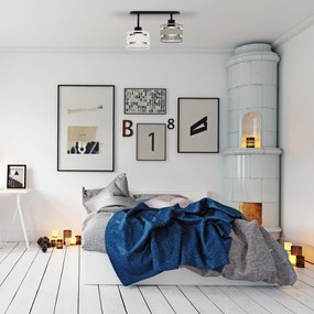 Lampa sufitowa czarna dwupunktowy spot z szaro-białymi abażurami T-330