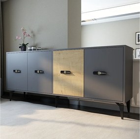 Komoda – 180 cm x 82,6 cm x 35 cm – Dąb antracytowy i szafirowy – Płyta wiórowa