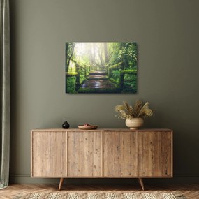 Obraz na szkle - drewniane schody w lesie (70x50 cm)