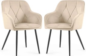2x Welurowe krzesło tapicerowane pikowane Beżowe DIAMANTE Czarne nogi
