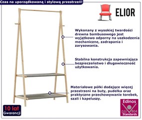 Wieszak stojący na ubrania z materiałowymi półkami 96cm - Agno 3X
