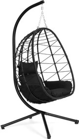 Fotel ogrodowy kokon wiszący Florino, ze stelażem, technorattan czarny