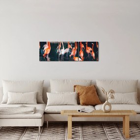 Obraz stada flamingów (z zegarem) (90x30 cm)