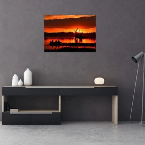 Obraz - Rybacy na jeziorze (70x50 cm)