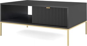 Stolik Kawowy Elegancki DomoHome NOVA – Z akcentem złotym, nowoczesna szuflada MDF, złote metalowe nogi, minimalistyczny design, Czarny, 104x104x46cm