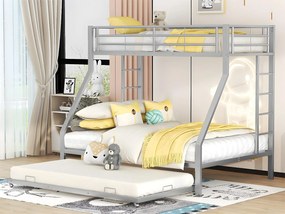 Łóżko piętrowe 90/140x200cm z łóżkiem wysuwanym 90x190cm - metalowa rama - Srebrny