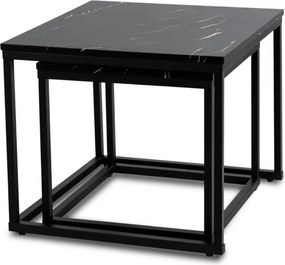 Zestaw Stolików Kawowych JUNO Czarny Marmur/Czarny do Salonu Glamour Nowoczesny