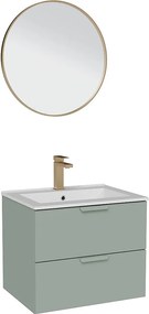 Wisząca szafka łazienkowa z umywalką wpuszczaną w blat, baterią i lustrem – Szałwiowa zieleń – Szer.60 cm – AVORELI