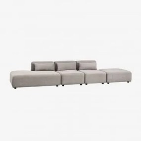 3-częściowa Sofa Modułowa Z Lewym Szezlongiem I Pufem Fogler Sztruks Jasny Szary Taupe - Sklum