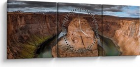 Obraz jeziora na klifie (z zegarem) (90x30 cm)