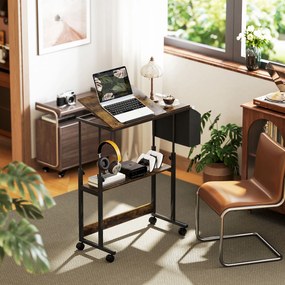 HOMCOM Stojące biurko z regulowaną wysokością i nachyleniem blatu, kółkami, półką, do pisania, czytania, rysowania, Rustykalny Brąz