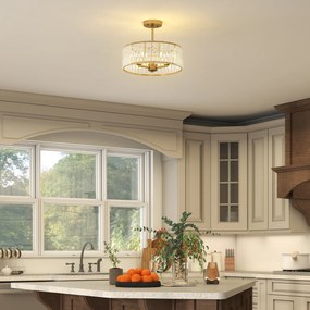 HOMCOM Lampa Sufitowa, Design Kryształowy, 3 Żarówki, Metal, Złota