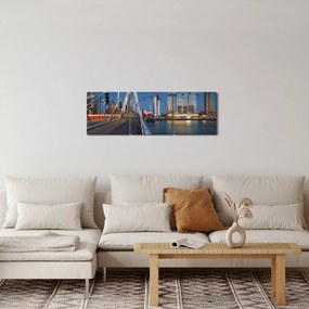 Obraz - Zmierzch w Rotterdamie, Holandia (z zegarem) (90x30 cm)