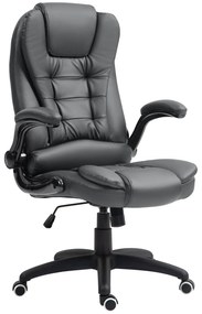 HOMCOM Ergonomiczny Fotel Biurowy, Składane Podłokietniki, Funkcja Bujania, Ciemnoszary