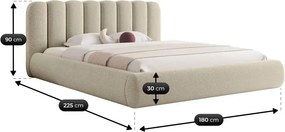 Łóżko Tapicerowane Slim 160x200 cm ARAVIO z Pojemnikiem Beżowe Boucle Japandi