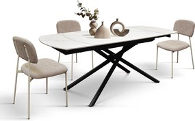 Biały stół ceramiczny, czarna metalowa podstawa, rozkładany 120x88-180x88 cm - BONIFACIO