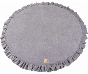 Mata Do Zabawy 100cm Dla Dziecka Okrągła Z Falbanką, Welurowa, Jasnoszara - Meowbaby®