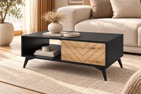Nowoczesny stolik kawowy Fitelia loft drewno i czerń z frezowanym frontem – elegancki do salonu