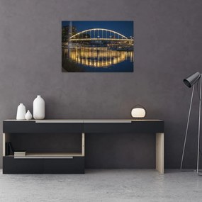 Obraz na szkle - most z fontanną (70x50 cm)