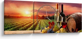 Obraz winnicy z winem (z zegarem) (90x30 cm)