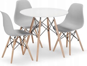 Valora KOVA Okrągły Stół Ø80 Biały + 3 Krzesła OSAKA Szare