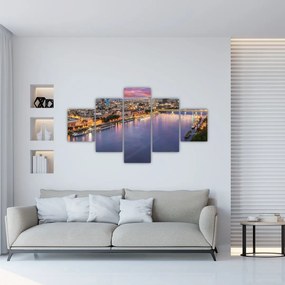 Obraz nocnego miasta Bratysławy z rzeką (125x70 cm)