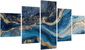Obraz - Abstrakcyjny niebiesko-złoty marmur (125x70 cm)