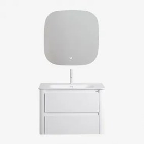 Zestaw Mebli Łazienkowych Z Drewna Z Wbudowaną Umywalką Egerton Biała & Kwadratowa Lampa Led I Przeciwmgielna 75x75 - Sklum