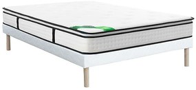 Zestaw 140 x 190 cm: stelaż tapicerowany + materac z 7-strefowymi sprężynami kieszeniowymi, wbudowanym topperem i pokrowcem bambusowym o grubości 26 cm – MIREZA od NATUREA